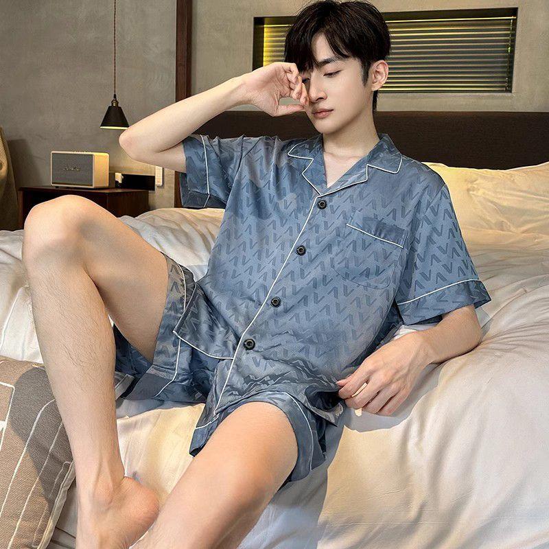 Bộ Đồ Ngủ Lụa Lạnh Dành Cho Nam Giới, Mỏng Mùa Hè, Quần Đùi Ngắn Tay, Lụa Nhân Tạo Cao Cấp, Ngoại Cỡ, Thích Hợp Mặc Nhà Mùa Hè, Bộ Đồ Áo Menswear Nhung 4