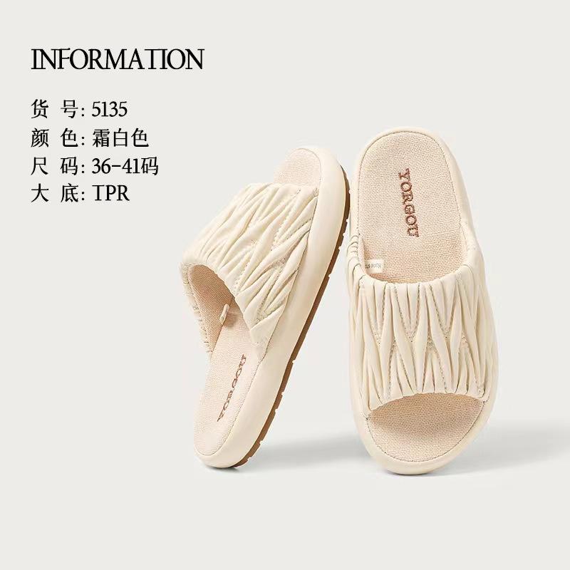 Dép Lê Vải Lanh Và Cotton Xếp Ly, Yuangang, Dành Cho Phụ Nữ Và Nam Giới, Mùa Lò Xo Và Mùa Hè, Nội Thất Gia Đình, Da PU, Không Trơn Trượt, Có Thể Đeo Ngoài Trời Tất Cả Các Mùa, Đáy Gân 5
