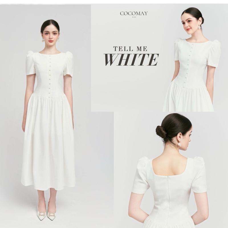 COCOMAY - Đầm maxi đính nút tiểu thư cổ thuyền loại có tay ngắn Nữ Women