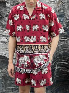 Men's Ethnic Pattern Short Sleeve Lapel Shirt & Shorts, Loose Casual Button Front Top & Elastic Waist Shorts for Summer, Men's Clothes for Beach Vacation