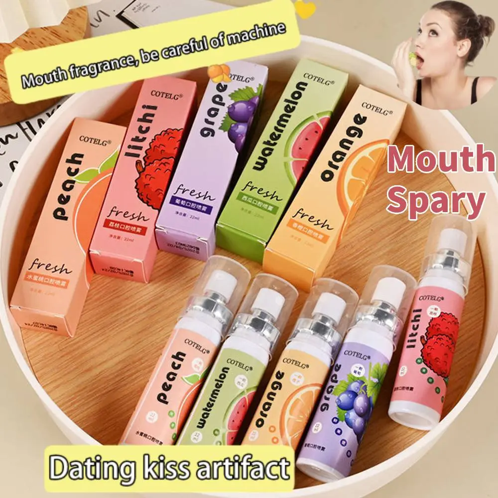 COTELG Breath Freshener Oral Spray Peach Lychee Long-lasting Anti-bad Breath Portable Mouth Spray 22ml Fruit Flavor Grape Moisturizing
