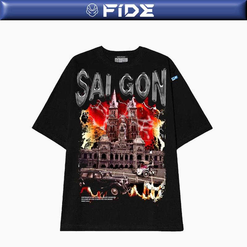 Áo thun địa danh SÀI GÒN FIDE phông unisex nam nữ form rộng ulzzang SAI GÒN SS2 Menswear Top Cổ Tròn Đen