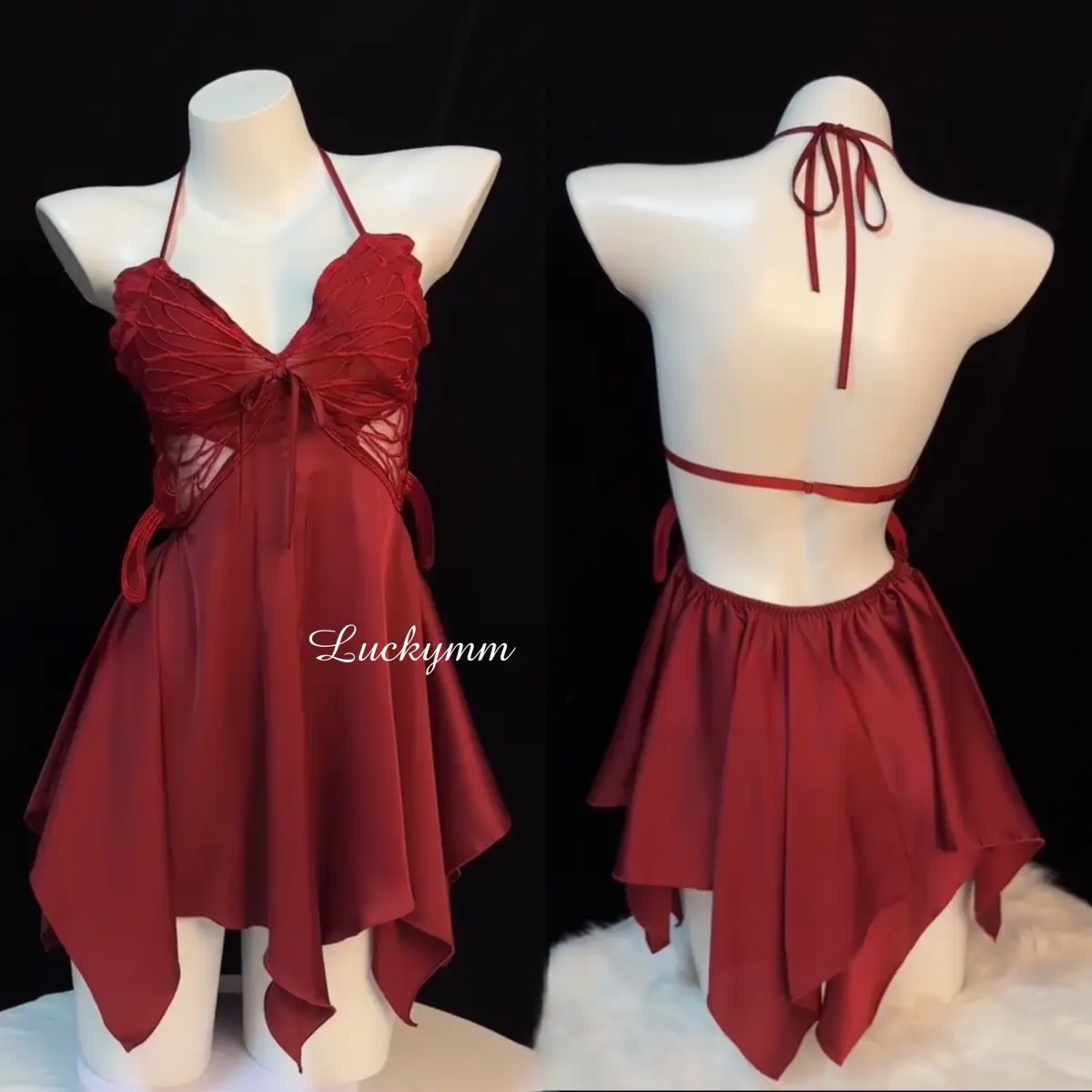 LuckymmGirls Sleepwear Dress Lingerie Baju Tidur Satin Wanita 398