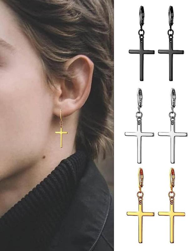 Street Style Cross Design Dangle Earrings, Fashion Stainless Steel Ear Piercing Jewelry for Women and Men, Casual All-match Accessories for Party, Daily Wear 2
