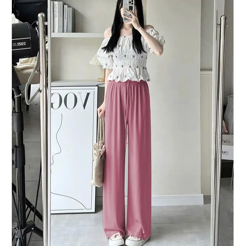 Quần tăm suông ống rộng có Bigsize vải tăm lạnh siêu mát, quần ống sớ co giãn dáng dài mềm rủ có túi quần kèm dây rút eo 7