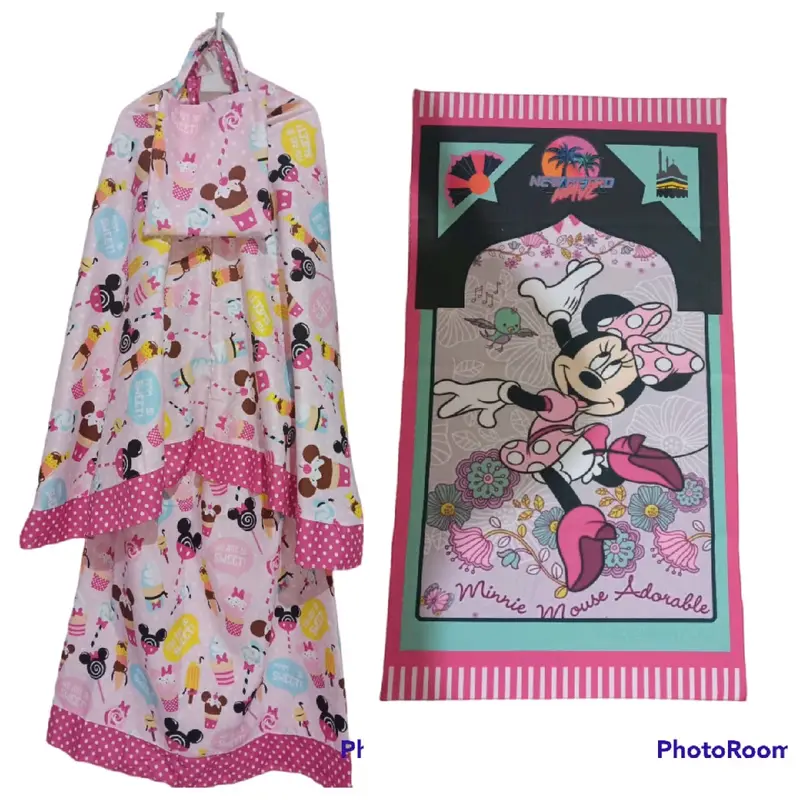 Mukena dan sajadah anak perempuan karakter usia 2-9th terbaru 2023 Katun Muslim Motif 4
