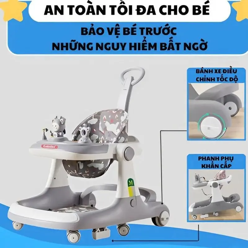 Xe tập đi đa năng chữ U cao cấp nhất, có bàn ăn dặm kèm đồ chơi và đèn nhạc 2