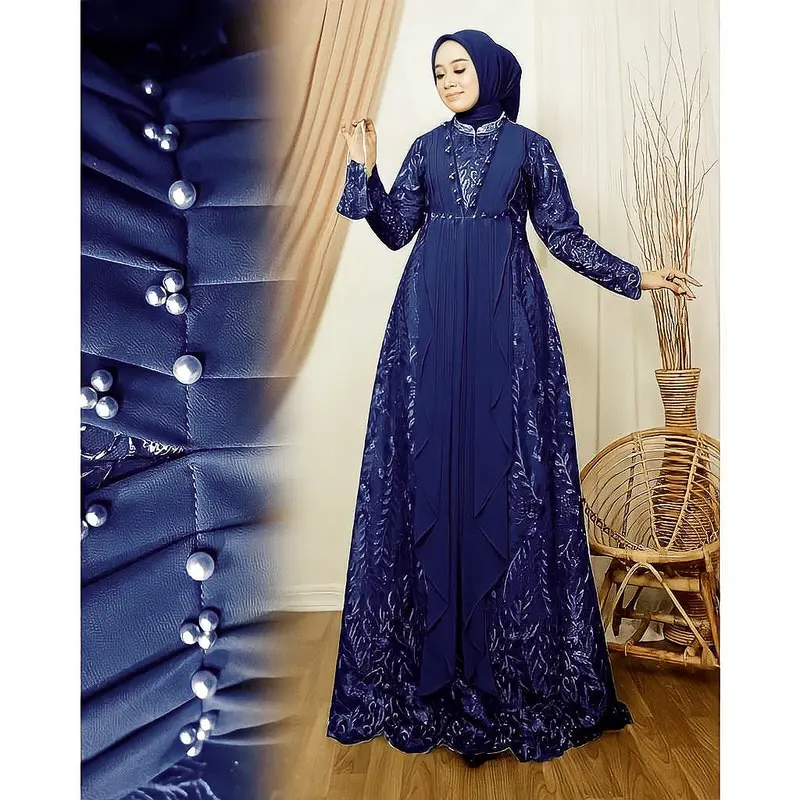 MAXI SHANIA FULL BRUKAT | M L XL XXL 3XL | GAMIS BUSUI TERBARU FASHION MUSLIM WANITA Hitam Cokelat Navy Bunga Putih 6