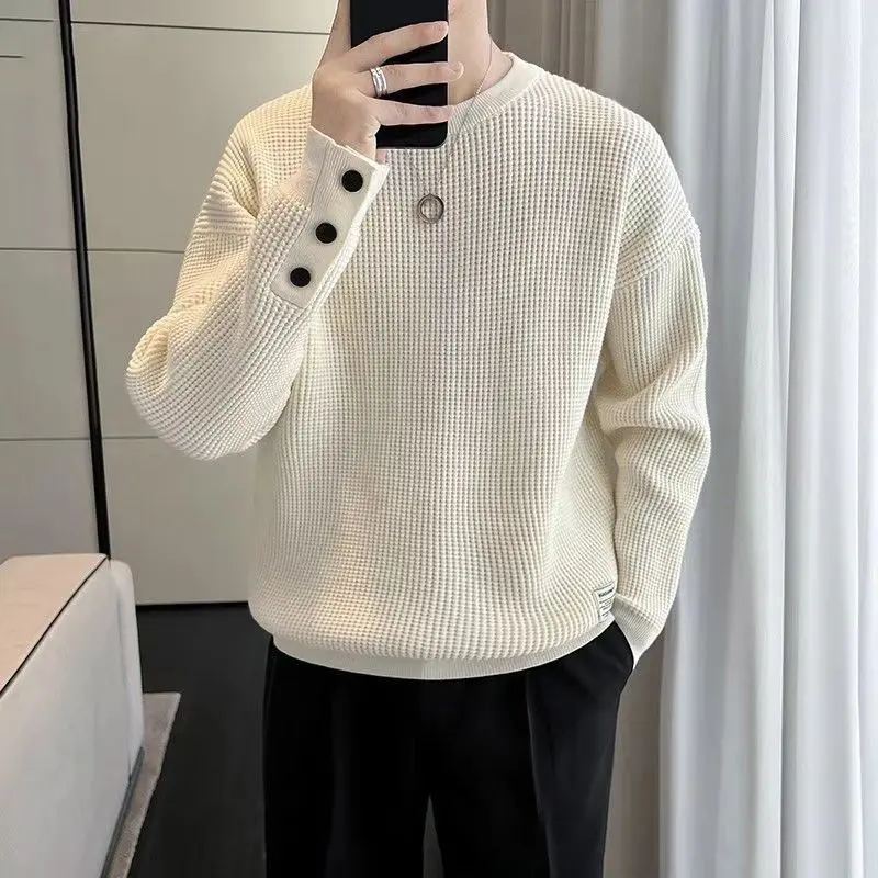 Áo Phong Cách Lười Biếng Màu Trắng, Dành Cho Nam Giới, Mùa Thu Và Mùa Đông, Mẫu Thiết Kế Cao Cấp Áo Cánh Dài Tay Áo, Thương Hiệu Thời Trang Đồ Lót, Áo Sơ Mi Lớp Nền Cổ Thuyền Áo Sơ Mi