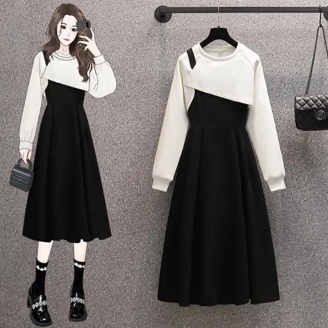 Váy Hai Dây Ngoại Cỡ Thiết Kế Mùa Thu, Dành Cho Phụ Nữ Và Cô Gái Đầy Đặn, Bó Sát Và Ôm Sát, Bộ Đồ, Áo Len Ngắn, Áo Cánh Hai Mảnh, Phong Cách Bó Sát, 2024 Dress Women