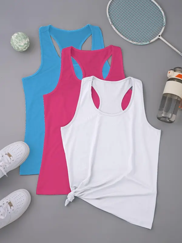 Women's Solid Sports Tank Top, Breathable Comfortable Sports Top, Ladies Sportswear for Indoor Outdoor Wear 4