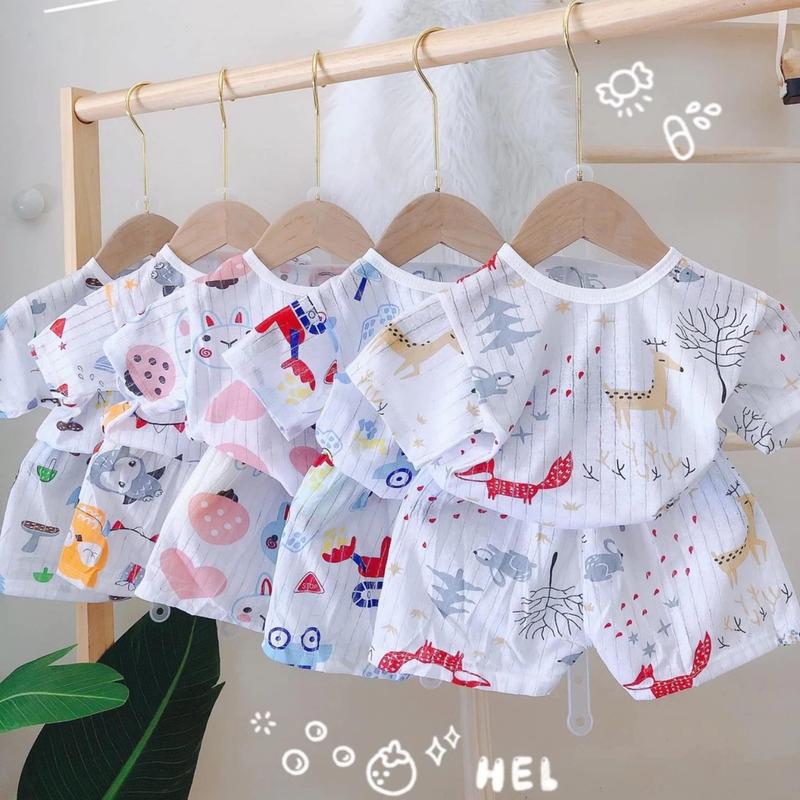 SÉT  10 bộ  quần áo cộc tay cotton giấy cho bé trai và bé gái từ 3-14kg,vải cotton giấy nhiều hoạ tiết ngộ nghĩnh