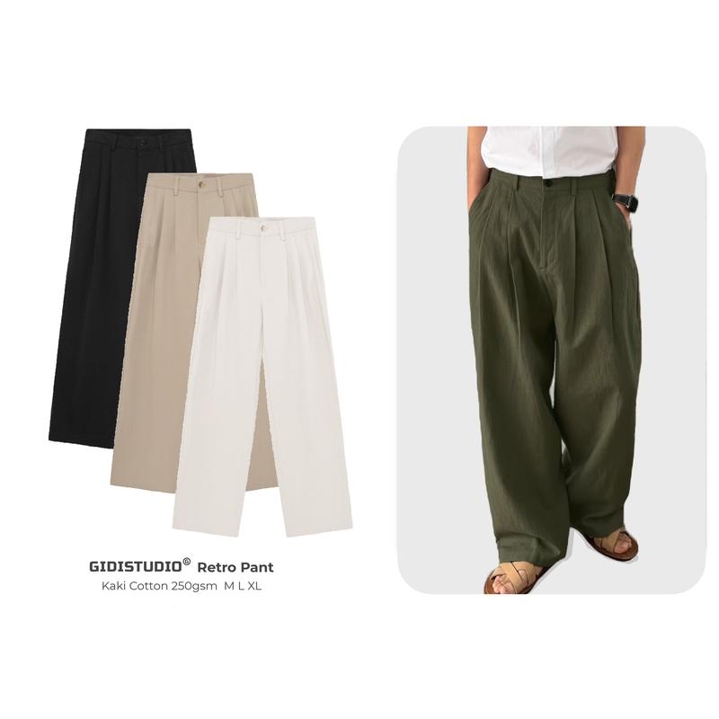 [GIDISTUDIO]_Quần Baggy RETRO ống rộng Nam Nữ Unisex - quần tây LOSI vải kaki thời trang phong cách Hàn Quốc GIDI