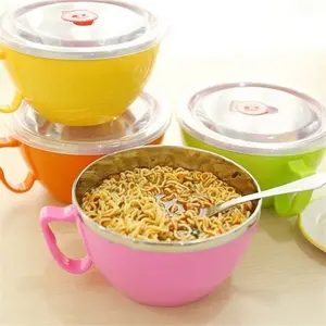 Mangkok Korea + Tutup kedap udara stainless steel  / Mangkok Mie Instan Ala Korea / Cangkir Makanan Fresh Bowl -  Random colour