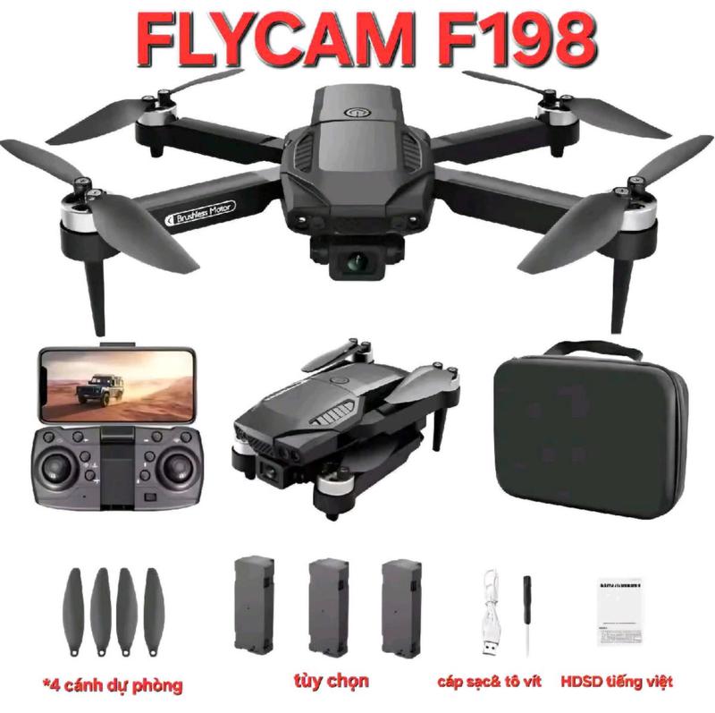 FLYCAM F198 NEW 2024 KHÔNG CHỔI THAN 2 CAMERA + CẢM BIẾN quang học HỖ TRỢ định VỊ VỊTRÍ Drone Chụp Ảnh