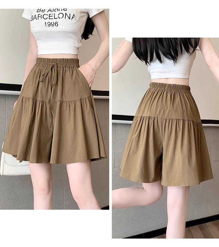 Product Introduction of [2380 People Collection] Idle Style Ice Silk Quick-Drying Wide Leg Culottes Shorts Women's Summer Thin plus Size Casual Shorts Pantskirt 21