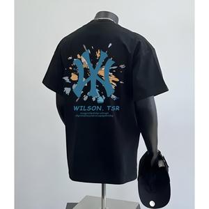 ผ้าฝ้ายคอกลมแขนสั้นเสื ้อยืดผู้ชายเทรนด์ภาษาอ ังกฤษพิมพ์ฤดูร้อนด้านบ หลวมพร้อมเสื้อยืดขนาด