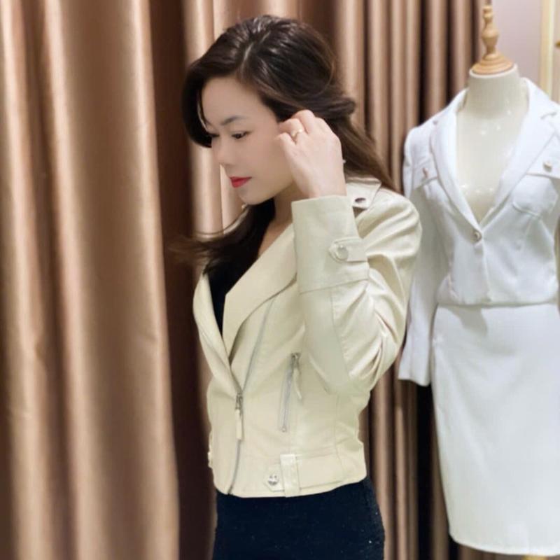 Áo khoác nữ chất da mềm 2 màu đen be - Jacket Women 5