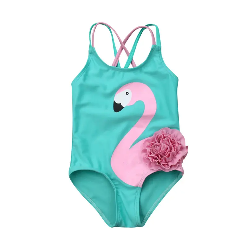 Đồ Tắm Cho Nhỏ Gái, Không Tay, Cổ Tròn, Áo Jumpsuit Quần Bơi Ôm Sát Đáy Tam Giác, Họa Tiết Hồng Hạc & Hoa, Thích Hợp Cho 6M-5Y 0