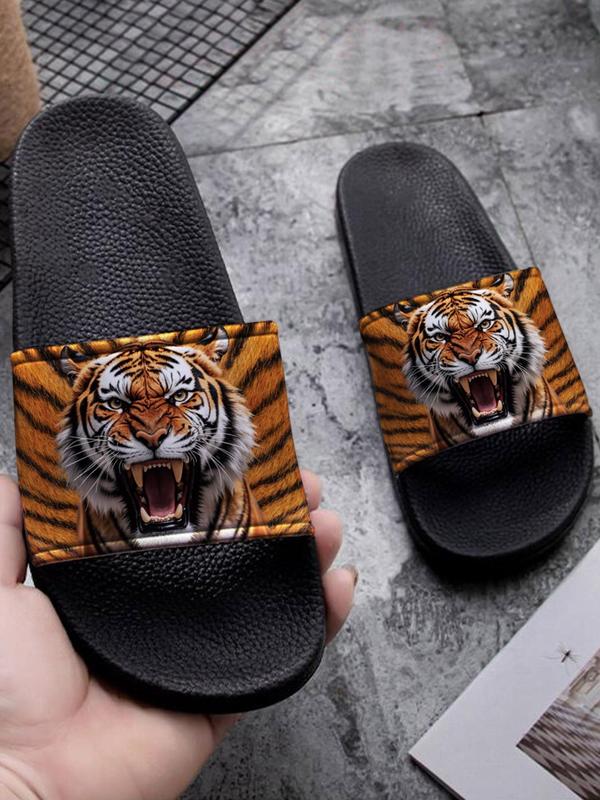 Women's Tiger Print Slides, Casual Comfortable Home Slippers, Soft Non-slip Slippers for Indoor & Outdoor Wear, Flipflop 8