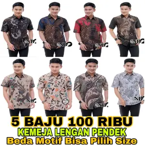 5 Pcs 100 Ribu Hem Batik Pria Lengan Pendek 3 Baju Free 2 Baju Batik Bahan Katun