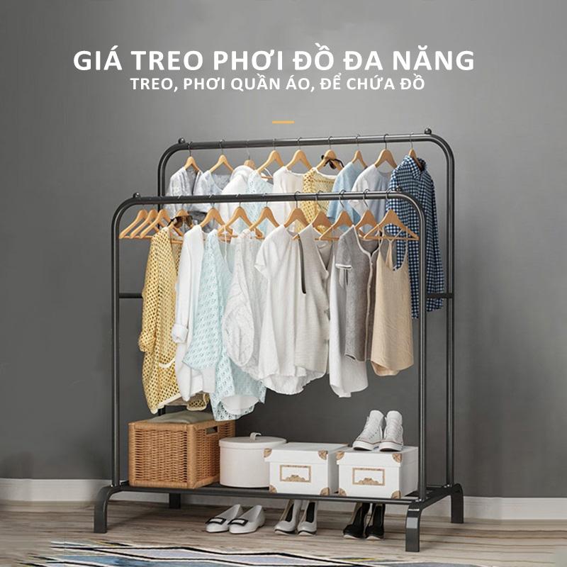 Product Introduction of Giá phơi quần áo hai tầng đa năng, hai thanh treo chịu lực tốt, chất liệu kim loại chắc chắn, giá đựng giày và giá treo quần áo đa năng tiện lợi, lắp ráp đơn giản, tiện lợi 13