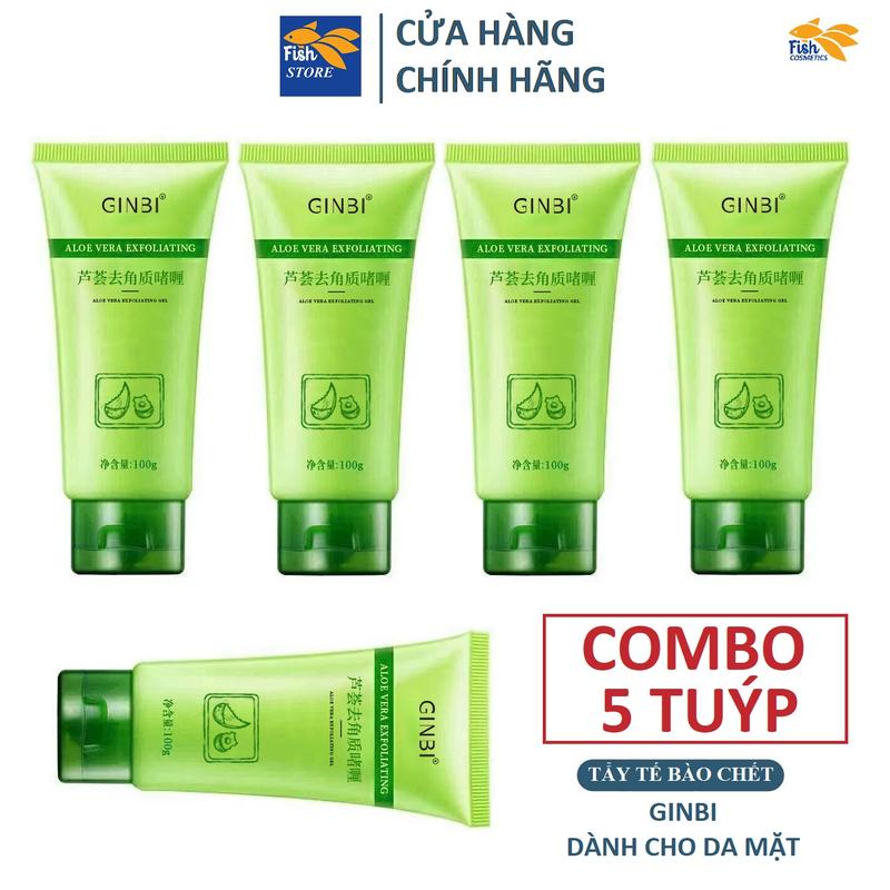 5 Tuýp Tẩy da chết mặt Ginbi 100g chiết xuất Nha Đam làm sạch cho làn da mặt skincare tại nhà FISH COSMETICS