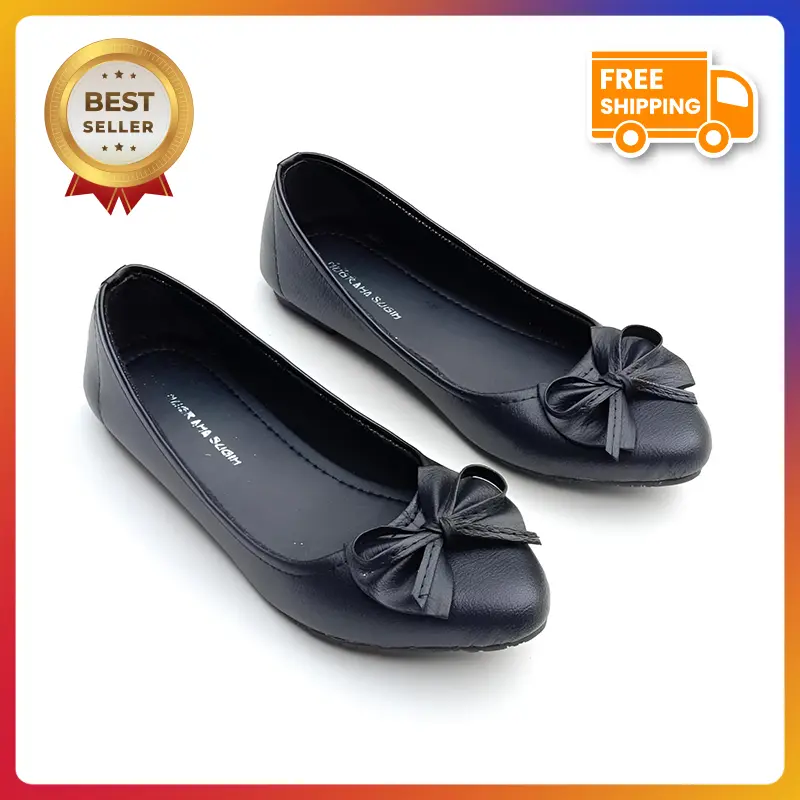 Sepatu Hitam Kuliah Main Jalan Wanita Kekinian Flat shoes Kerja Perempuan Cewek Dewasa Remaja SP07 re komenda flat  shoes  ballerina