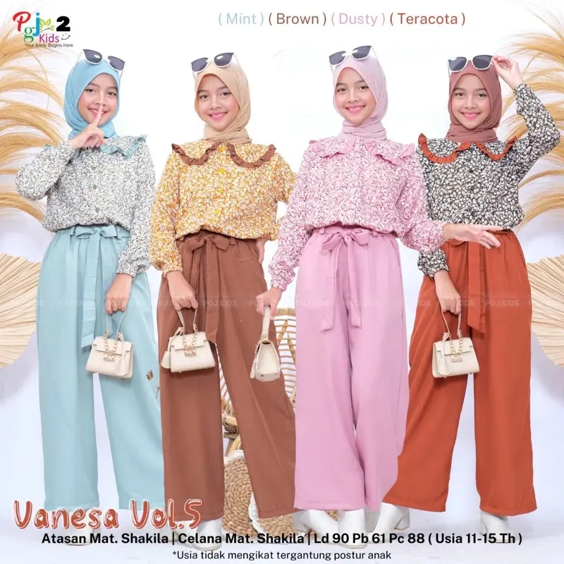 [BISA COD] NEW VANESA VOL.5 SETELAN MUSLIM REMAJA USIA 11-15 TAHUN MATT SHAKILA PREMIUM SET BLOUSE+KULOT ANAK TERBARU MURAH
