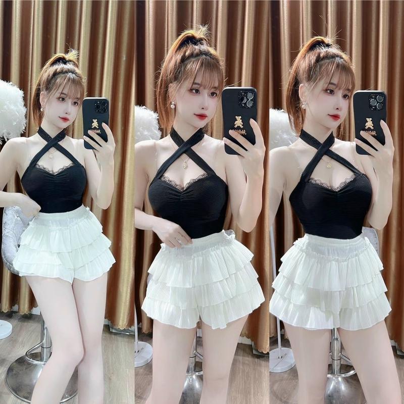 Set áo chéo dây viền ren phối cv tầng 7