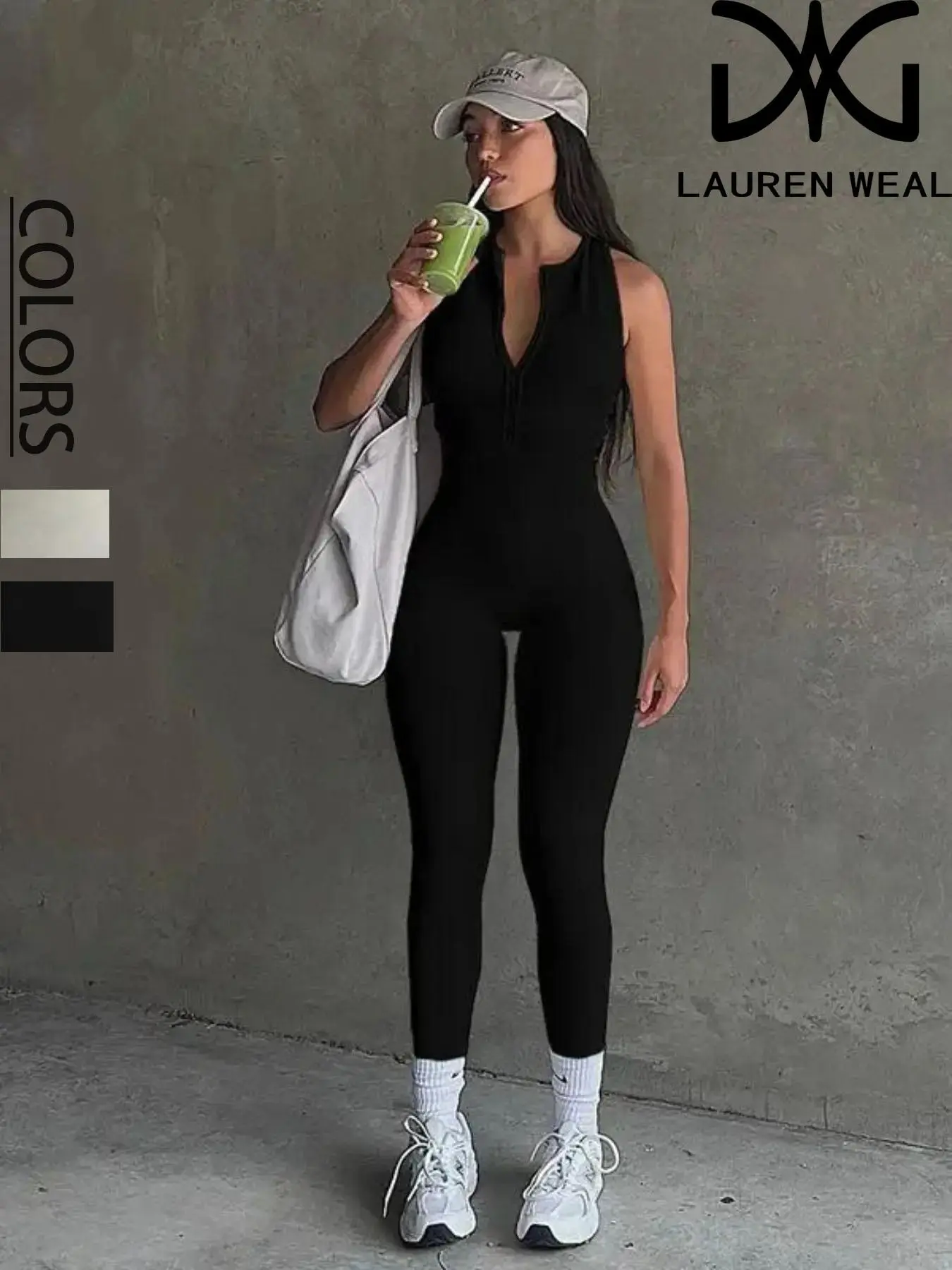 Women's Solid Cut Out Backless Tank Jumpsuit, Casual Fashion Round Neck Zipper Skinny Jumpsuit for Daily Wear, Ladies Clothes for All Seasons