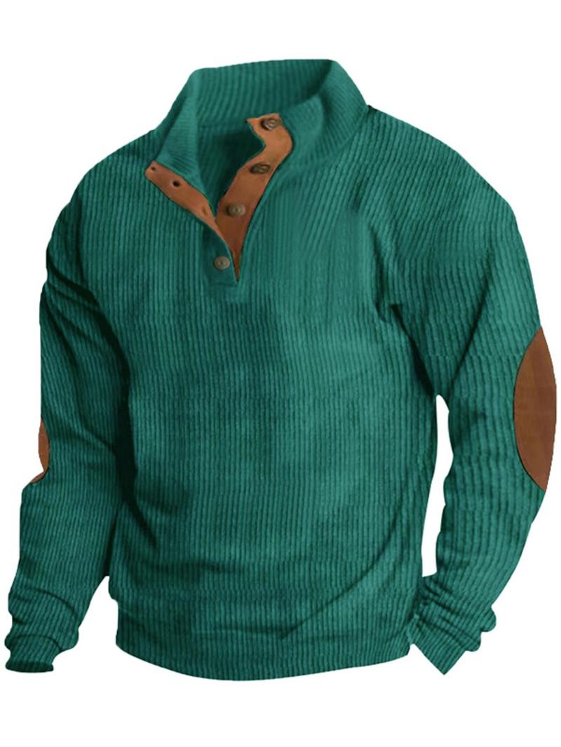 Product Introduction of Men's Regular Fit Patched Detail Stand Collar Sweatshirt, Casual Long Sleeve Pullover for Spring & Fall, Fashion Men's Top for Daily Wear 5