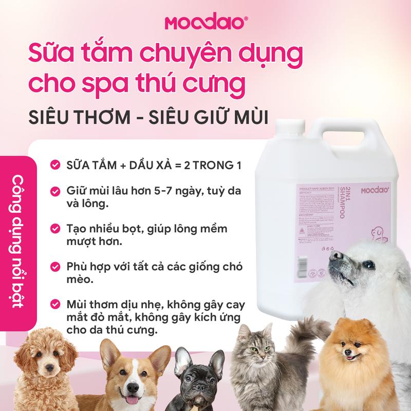 (3.78L) Sữa tắm chuyên dụng spa chó mèo Moodao gội xả 2in1 siêu thơm siêu giữ mùi