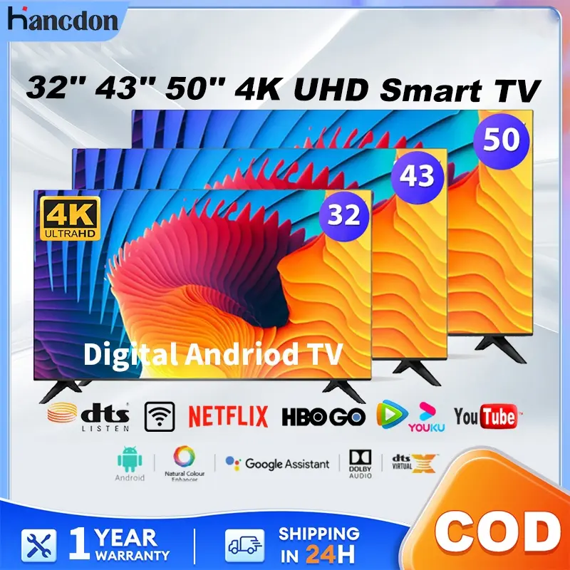 【Toko Lokal】Hancdon Smart TV 32/43 inci Android TV - Digital TV - Mendukung Banyak Perangkat Lunak Youtube&Goodle 4K UHD LED TV Kendali Jarak Jauh Dapat Menghubungkan Kontrol Mouse
