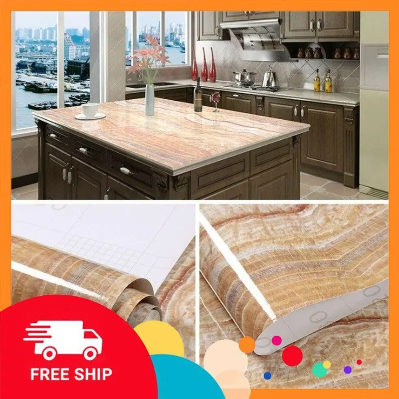 Giấy dán tường giả gỗ kícḣ thước 10 mét có keo sẵn chống thấm nước ẩm mốc, trang trí bàn, tủ khổ rông 45cm, decal giả gỗ 6