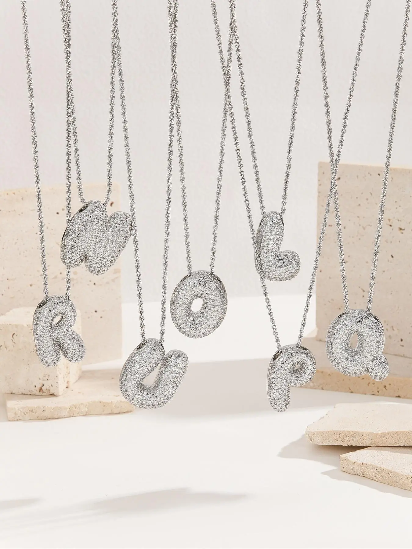 Bubble Letter Rhinestone Necklace for Women & Girls, 2024 New Style Jewelry for Party, Daily Clothing Decor, Trendy All-match & Exquisite Jewelry for Birthday Gift