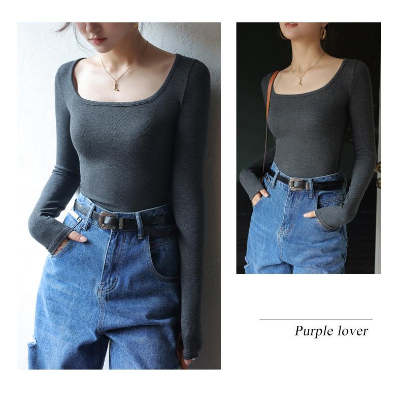 Product Introduction of 2025 Spring, Summer, Autumn Bottoming Shirt Black Low-Neck Women's Spring and Autumn Tops Long Sleeve Inner Wear Korean Style Slim Fit 26