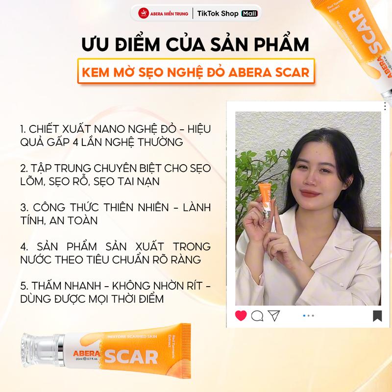 Kem Mờ Sẹo Nghệ Đỏ Abera Scar 20g - Hỗ Trợ Cải Thiện Sẹo Lõm, Rỗ, Thâm Mới Và Lâu Năm 5