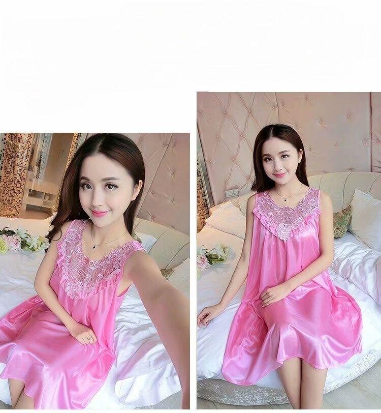 Product Introduction of Baju Tidur Saiz Ekstra Besar, 125kg, Bahan Sutera Ais Seksi, Tali Nipis, Sesuai untuk Musim Panas, Pakaian Tidur Wanita, Pakaian Ruang Tidur Bersaiz Besar Kasual, Kegemaran pada tahun 2018 Sleepwear Dusty Pink Dress 10
