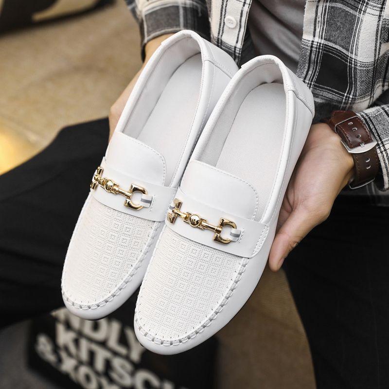 Giày Da Thường Ngày Cho Nam, Hàng Mới Về Mùa Thu, Đế Mềm, Gommino, Giày Lười Lái Xe, Giày Trắng Hoa Shoes 7