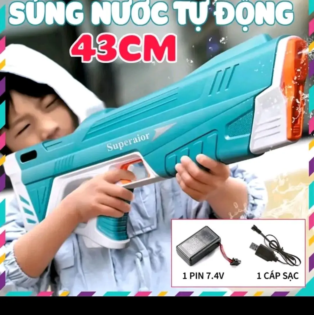Đồ Chơi Phun Nước Điện Tự Động Pin Sạc Tự Hút Nước Áp Lực Cao Phun Xa 8-10m Cho Bé Thỏa Sức Vui Chơi Toys
