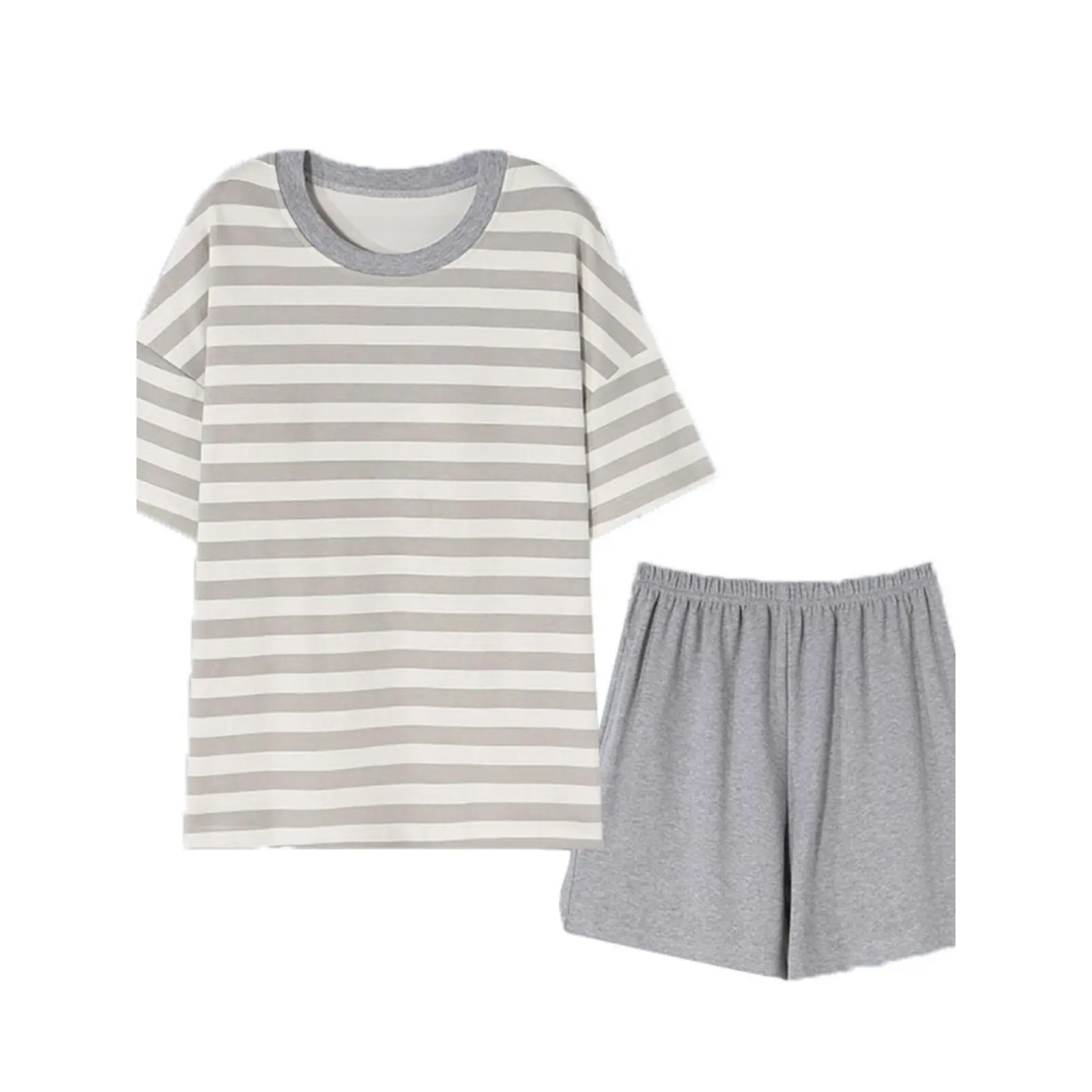 Pajamas Women's Summer Sports Stripes Short Sleeve with Chest Pad Thin Young Lady Homewear Underwear Two-Piece Pants
