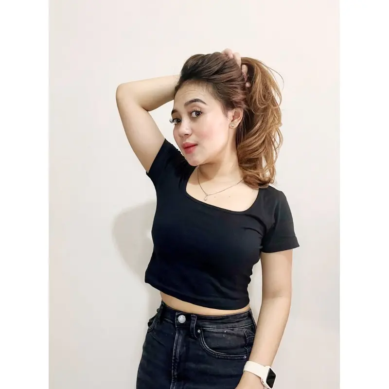 Kaos T-Shirt Crop Top Murah Korea Leher U 5