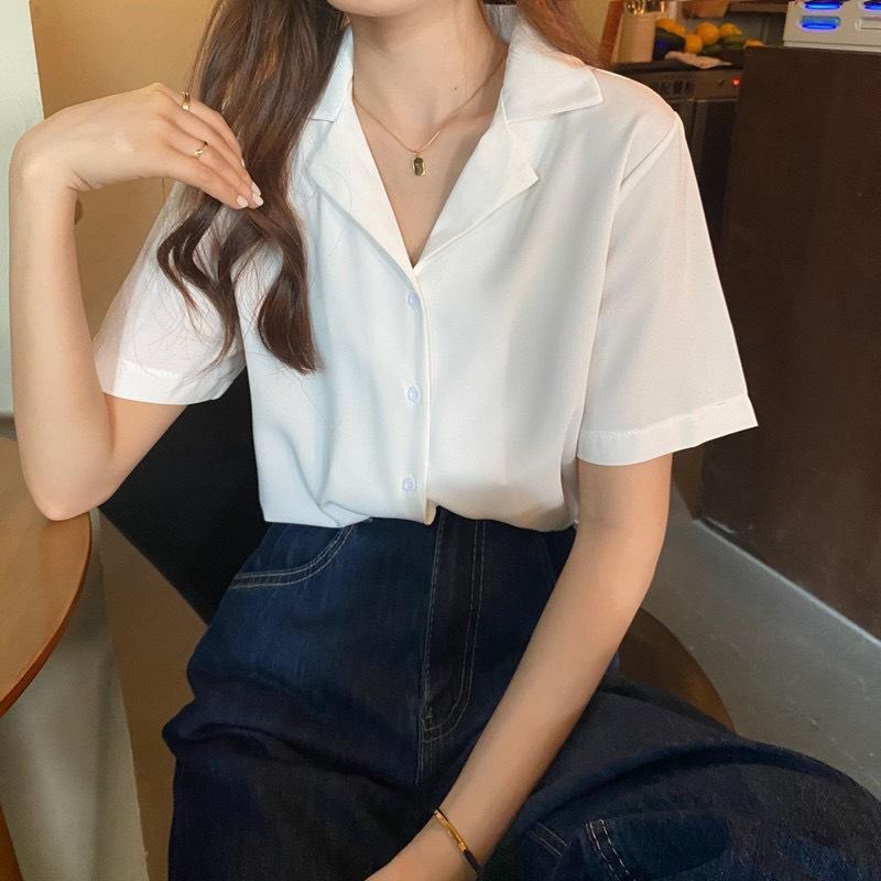 Product Introduction of Temperament Lapel Shirt Loose All-Match Short-Sleeved Shirt Summer Korean Short-Sleeved Plain Loose Shirt Top Women's Shirt Women's Shirt Basic Casual Fit 9