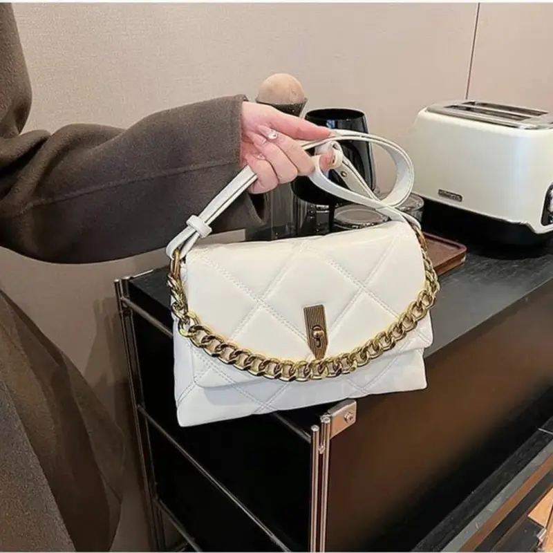 Túi dây xích cầm tay đeo chéo bản to sang trọng đi làm đi chơi Bag Nữ Nhung Da Kem Tote Đeo Vai Chữ Nhật 2