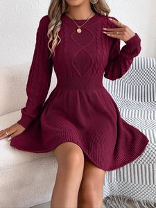 Vestido suéter casual de cuello redondo y manga larga para mujer, prendas de punto liso para otoño e invierno, cómodo para uso diario, ropa de moda para damas