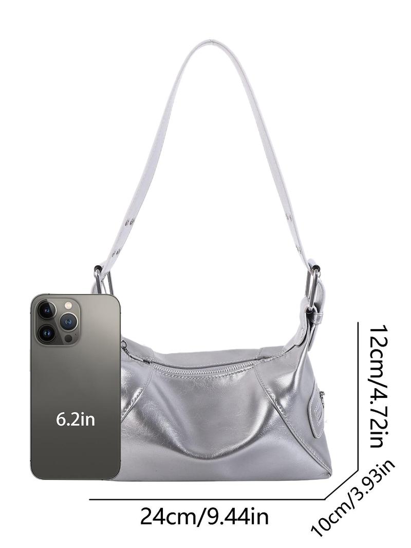 Product Introduction of Women's Elegant Solid Color Shoulder Bag, Fashionable Motorcycle Style Cool Girl Bag, Versatile Outing Bag, Retro Simple Casual Commuting Shoulder Bag 1