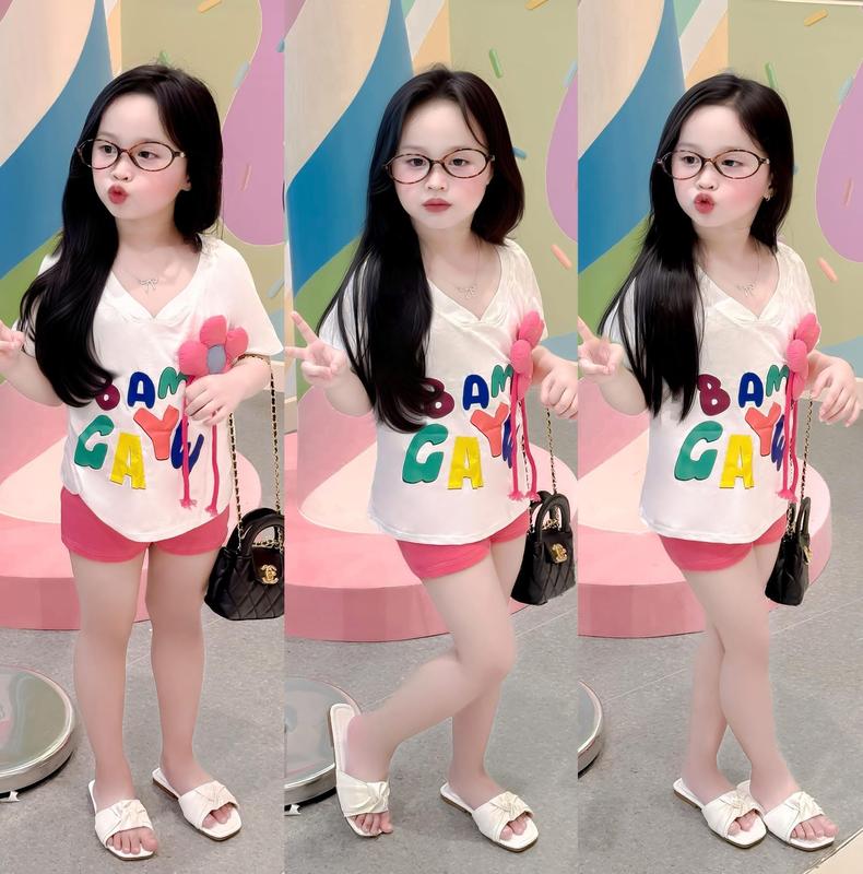 Set áo thun cổ tim quần legging cho bé gái tặng kèm chamr hoa(hoa ngẫu nhiên),TPKIDS,[M1005] 0