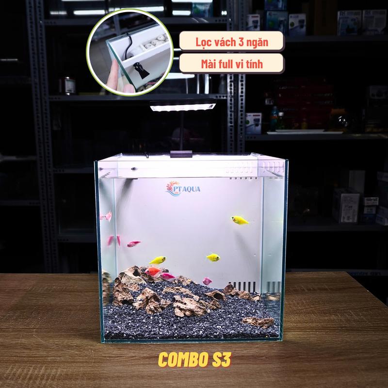 Bể Cá Mini Lọc Vách CUBIC 30 Để Bàn Đầy Đủ Phụ Kiện Có Sẵn Bơm và Vật Liệu Lọc