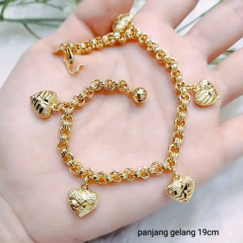 gelang tangan rantai motif love ukir gelang tangan wanita lapis emas 24k